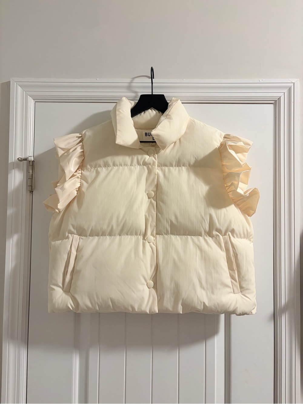 NWOT BUCKETLIST Cream Quilted Puff Vest with Ruffle Sleeves